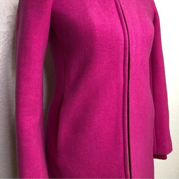 J Crew bright pink Italian Stadium Cloth by Nello Gori full zip wool coat size 0 - Picture 3 of 16